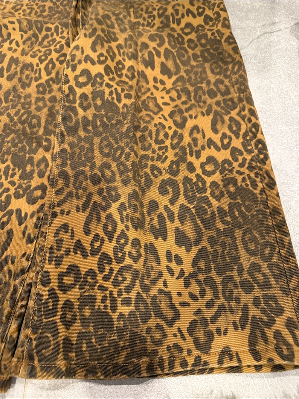 Leopard Print Wide Leg Jeans with Rhinestone Trim - Brown - Picture 3 of 7